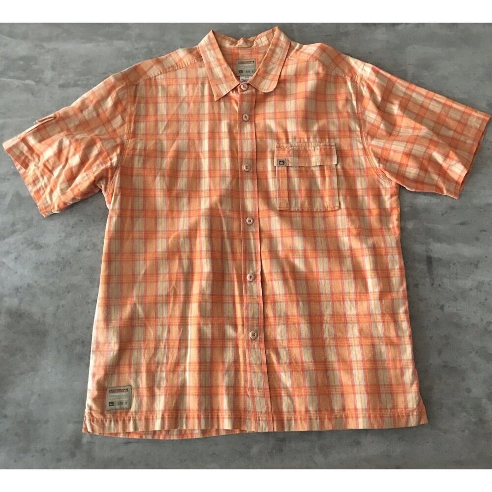 Quiksilver International Button Shirt Mens Large Plaid Cargo Pockets Surf Skate